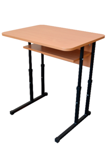 Стіл учнівський одномісний з полицею (квадратна труба) з регулюванням висоти, стільниця заокруглена